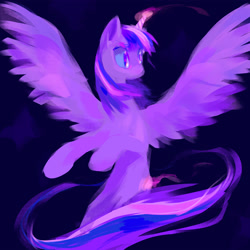 Size: 4000x4000 | Tagged: safe, artist:frostharbourer, derpibooru import, twilight sparkle, twilight sparkle (alicorn), alicorn, pony, g4, absurd resolution, blue background, female, glowing, glowing horn, horn, looking offscreen, mare, simple background, solo, spread wings, wings