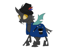 Size: 3300x2550 | Tagged: safe, artist:cookie dough, derpibooru import, oc, oc only, oc:zappy, changeling, female, hat, magician outfit, shapeshifter, simple background, solo, transparent background, yellow changeling