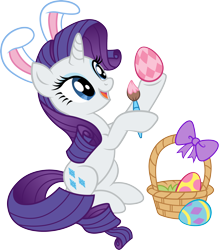 Size: 2750x3146 | Tagged: safe, artist:jaye, derpibooru import, rarity, pony, unicorn, g4, basket, bow, bunny ears, easter, easter egg, female, high res, holiday, horn, mare, simple background, stock vector, transparent background