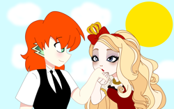 Size: 2600x1626 | Tagged: safe, artist:spike17, derpibooru import, spike, human, g4, apple white, crossover, ever after high, hand kiss, human spike, humanized, love, orange hair, ship:spikewhite, spike x ever after high