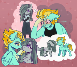 Size: 1561x1361 | Tagged: safe, artist:xlovebitz, derpibooru import, lightning dust, marble pie, anthro, earth pony, pegasus, pony, g4, crack shipping, cute, cutie mark, female, lesbian, looking at each other, looking at someone, marblebetes, marbledust, question mark, shipping, thought bubble, wings