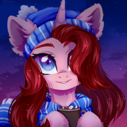 Size: 2500x2500 | Tagged: safe, artist:stesha, derpibooru import, oc, oc only, pony, unicorn, chocolate, female, food, horn, hot chocolate, solo, unicorn oc