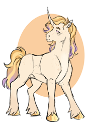 Size: 1394x1926 | Tagged: safe, artist:cactiflowers, derpibooru import, oc, oc only, pony, unicorn, concave belly, curved horn, fetlock tuft, horn, male, solo, stallion, unshorn fetlocks