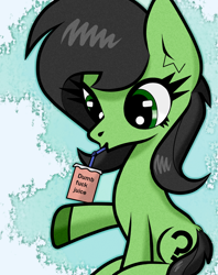 Size: 1000x1260 | Tagged: safe, artist:scandianon, derpibooru import, oc, oc only, oc:anon filly, big head, cup, female, filly, foal, looking down, sipping, straw, vulgar