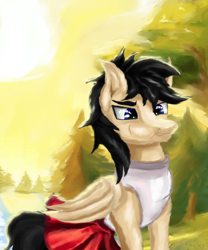 Size: 2000x2400 | Tagged: safe, artist:seki_98, derpibooru import, oc, oc only, oc:afrito, pegasus, forest, nature, smiling, tree