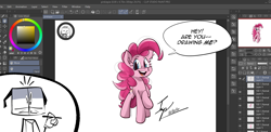 Size: 6000x2920 | Tagged: safe, artist:angrydiaper123, derpibooru import, pinkie pie, earth pony, g4, adobe illustrator, breaking the fourth wall, computer, female, solo