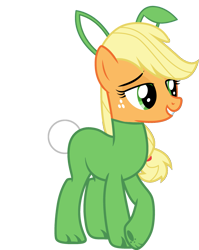 Size: 2319x2909 | Tagged: safe, artist:lizzmcclin, derpibooru import, applejack, earth pony, pony, g4, animal costume, bunny costume, bunny ears, clothes, costume, female, simple background, smiling, solo, transparent background