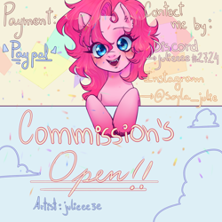 Size: 1000x1000 | Tagged: safe, artist:julieee3e, derpibooru import, pinkie pie, earth pony, pony, g4, commission, fanart, solo