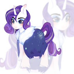 Size: 2048x2048 | Tagged: safe, artist:s1b3r, derpibooru import, rarity, pony, unicorn, g4, blushing, cloak, clothes, ear blush, female, high res, horn, mare, older, older rarity, simple background, solo, unshorn fetlocks, white background, zoom layer