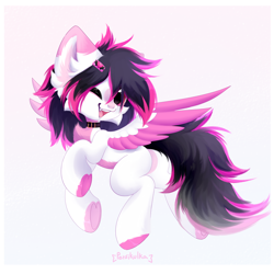 Size: 3000x3000 | Tagged: safe, artist:persikulka, artist:persikulkahouse, derpibooru import, oc, oc only, oc:lunylin, pegasus, pony, butt, collar, ear fluff, ears, female, high res, hoof heart, looking at you, mare, one eye closed, open mouth, open smile, pegasus oc, plot, smiling, smiling at you, solo, spread wings, underhoof, wings, wink, winking at you