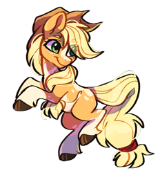 Size: 995x1073 | Tagged: safe, artist:rr29578979, derpibooru import, applejack, earth pony, pony, g4, alternate design, coat markings, eye clipping through hair, female, mare, piebald coat, simple background, socks (coat marking), solo, transparent background