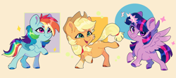 Size: 3183x1416 | Tagged: safe, artist:rr29578979, derpibooru import, applejack, rainbow dash, twilight sparkle, twilight sparkle (alicorn), alicorn, g4, cute, dashabetes, jackabetes, twiabetes