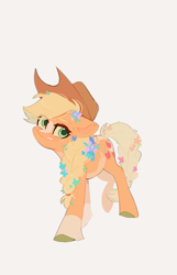 Size: 1639x2552 | Tagged: safe, artist:rr29578979, derpibooru import, applejack, earth pony, pony, g4, alternate design, female, flower, flower in hair, looking at you, mare, simple background, solo, white background