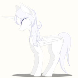 Size: 2000x2000 | Tagged: safe, derpibooru import, oc, oc:κασσάνδρα, alicorn, pony, alicorn oc, concave belly, eyes closed, horn, side view, slender, smiling, solo, standing, thin, wings