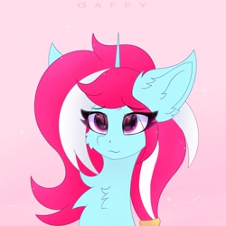 Size: 3000x3000 | Tagged: safe, artist:gaffy, derpibooru import, oc, oc only, oc:sugar lace, pony, unicorn, bust, cheek fluff, chest fluff, ear fluff, ears, female, horn, mare, simple background, unicorn oc