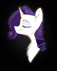 Size: 1240x1550 | Tagged: safe, artist:colorspaint15, derpibooru import, rarity, pony, unicorn, g4, black background, bust, chest fluff, eyes closed, eyeshadow, female, horn, makeup, mare, simple background, solo