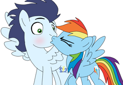 Size: 1035x720 | Tagged: safe, artist:dasher666, derpibooru import, rainbow dash, soarin', pegasus, pony, female, kiss on the lips, kissing, male, mare, shipping, soarindash, stallion, straight