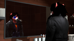 Size: 3840x2160 | Tagged: safe, artist:sorencreatesthings, derpibooru import, oc, anthro, pegasus, 3d, bathroom, clothes, cosplay, costume, deus ex, jc denton