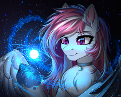 Size: 3000x2400 | Tagged: safe, artist:hakaina, derpibooru import, oc, oc only, oc:evening skies, pegasus, pony, choker, collar, female, galaxy, giantess, goddess, looking at something, macro, mare, pony bigger than a galaxy, pony bigger than a planet, pony bigger than a solar system, pony bigger than a star, pony bigger than a universe, solo, space