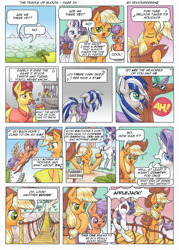 Size: 3485x4870 | Tagged: safe, artist:xeviousgreenii, derpibooru import, applejack, rarity, scootaloo, oc, oc:lucky stellar, earth pony, pegasus, pony, unicorn, comic:the temple of bloom, absurd file size, bag, comic, horn, quicksand, saddle bag, sunglasses