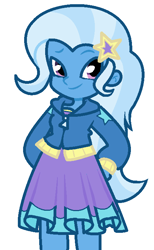 Size: 440x713 | Tagged: safe, artist:sunnyloquacity, derpibooru import, trixie, equestria girls, g4, clothes, cute, diatrixes, female, hoodie, simple background, skirt, solo, white background