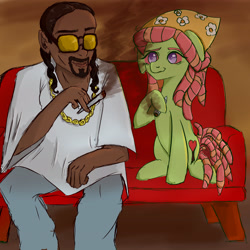 Size: 4096x4096 | Tagged: safe, artist:funnytrickytrixie, derpibooru import, tree hugger, earth pony, human, pony, g4, drugs, marijuana, smoking, snoop dogg, sofa