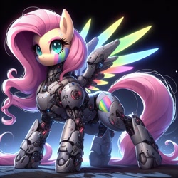 Size: 1024x1024 | Tagged: safe, ai content, derpibooru import, generator:dall-e 3, machine learning generated, fluttershy, g4, armor, female, looking at you, mare, prompter needed