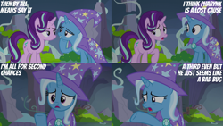 Size: 2000x1125 | Tagged: safe, derpibooru import, edit, edited screencap, editor:quoterific, screencap, starlight glimmer, trixie, g4, to change a changeling