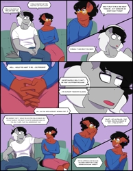 Size: 2048x2643 | Tagged: safe, artist:shallowwin, derpibooru import, oc, oc:benjamin terrance tover, oc:sound shock, anthro, anthro oc, comic, commission, crossdressing, crying, dialogue, ear piercing, gay, glasses, heartbreak, male, oc x oc, piercing, sad, shipping, stallion