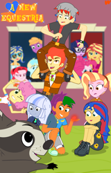 Size: 2300x3592 | Tagged: safe, artist:yingerten, derpibooru import, li'l cheese, little mac, luster dawn, pinkie pie, sci-twi, sunset shimmer, twilight sparkle, human, raccoon, equestria girls, g4, equestria girls-ified, female, grin, looking at you, magical lesbian spawn, male, next generation, offspring, older, older pinkie pie, older sunset, older twilight, parent:applejack, parent:flash sentry, parent:rarity, parent:sunset shimmer, parent:timber spruce, parent:trixie, parent:twilight sparkle, parents:flashimmer, parents:rarijack, parents:timbertwi, peace sign, smiling, smiling at you