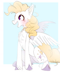 Size: 1240x1550 | Tagged: safe, artist:colorspaint15, derpibooru import, surprise, pegasus, g1, blushing, happy, simple background, sketch, soft, white coat, yellow mane