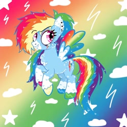 Size: 1280x1280 | Tagged: safe, artist:starlight192004, derpibooru import, rainbow dash, pegasus, pony, g4, female, gradient background, rainbow background, redesign, solo