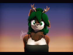 Size: 7200x5400 | Tagged: safe, artist:imafutureguitarhero, derpibooru import, oc, oc only, oc:tea tree, anthro, deer, unicorn, g4, 3d, :o, absurd resolution, antlers, birthday gift, black bars, bra, bra strap, breast fluff, breasts, bucktooth, bust, cheek fluff, chromatic aberration, cleavage, cleavage fluff, clothes, colored eyebrows, colored eyelashes, colored wings, commission, cross-eyed, cute, daaaaaaaaaaaw, deer oc, ear fluff, ears, evening gloves, eyeshadow, feather, female, film grain, fishnet stockings, floppy ears, fluffy, fluffy hair, fluffy mane, freckles, fur, gloves, gradient background, horn, long gloves, makeup, mare, neck fluff, non-pony oc, nose wrinkle, ocbetes, one ear down, open mouth, paintover, pre sneeze, revamped anthros, revamped ponies, shoulder fluff, signature, sky, solo, source filmmaker, this will end in sneezing, tube top, underwear, unicorn oc, wall of tags, wings, ych result