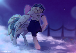 Size: 3132x2223 | Tagged: safe, artist:hard817, derpibooru import, songbird serenade, pegasus, pony, g4, my little pony: the movie, crescent moon, female, hair over eyes, high res, mare, moon, open mouth, open smile, smiling, solo