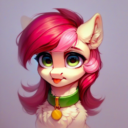 Size: 1024x1024 | Tagged: safe, ai content, derpibooru import, generator:pony diffusion v6 xl, generator:stable diffusion, machine learning generated, roseluck, pony, bust, collar, cute, fluffy, pet tag, pony pet, portrait, prompter:doom9454, rosepet, silly