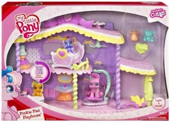 Size: 1232x888 | Tagged: safe, derpibooru import, pinkie pie (g3), scootaloo (g3), starsong, g3, g3.5, newborn cuties, bathroom, bedroom, box, button, cradle, cute, diaper, fan, figure, in a box, lamp, my little pony logo, pinkie pie's playhouse, playhouse, sink, swing, toilet, toy