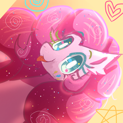 Size: 1280x1280 | Tagged: safe, artist:peanutfrogy, derpibooru import, pinkie pie, earth pony, pony, g4, :p, cute, diapinkes, facial markings, food, heart, solo, sprinkles, stars, swirls, tongue, tongue out