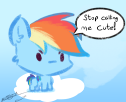 Size: 814x664 | Tagged: safe, artist:staceyld636, derpibooru import, rainbow dash, pegasus, pony, angry, chibi, cloud, cute, ear fluff, ears, female, madorable, mare, solo