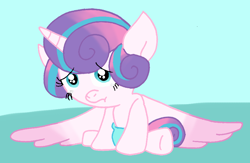 Size: 860x562 | Tagged: safe, artist:cmara, derpibooru import, princess flurry heart, alicorn, pony, g4, baby, baby pony, cute, daaaaaaaaaaaw, female, filly, flurrybetes, foal, sad, sadorable, solo