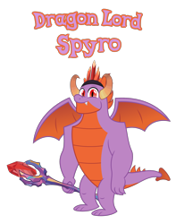 Size: 1782x2260 | Tagged: source needed, safe, anonymous artist, derpibooru import, oc, oc only, oc:dragon lord spyro, dragon, g4, bloodstone scepter, crown, crystal, eyes open, gem, happy, horn, jewelry, looking, looking at you, male, name, offspring, parent:princess ember, parent:spike, parents:emberspike, product of incest, regalia, royalty, scepter, simple background, solo, spread wings, standing, text, tooth, transparent background, wings