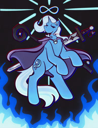 Size: 1582x2048 | Tagged: safe, artist:little-sw33tie, derpibooru import, trixie, pony, unicorn, g4, black background, cape, clothes, eyes closed, female, horn, mad this time, mare, queen of misfits, simple background, trixie's cape, vylet pony