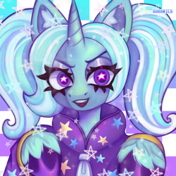 Size: 540x540 | Tagged: safe, artist:r0ronica, derpibooru import, trixie, g4, alternate hairstyle, babysitter trixie, clothes, digital art, gameloft, hoodie, my little pony: magic princess, simple background