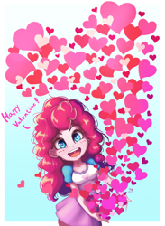 Size: 732x1000 | Tagged: safe, artist:the-park, derpibooru import, pinkie pie, human, equestria girls, g4, female, heart, holiday, humanized, open mouth, open smile, smiling, solo, sparkly eyes, valentine's day, wingding eyes