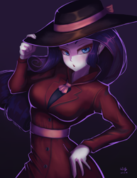 Size: 772x1000 | Tagged: safe, artist:the-park, derpibooru import, rarity, equestria girls, g4, clothes, coat, detective rarity, hat, simple background, solo