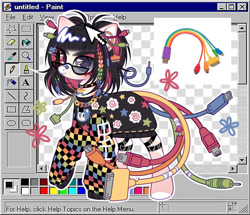 Size: 964x829 | Tagged: safe, artist:1312barks, derpibooru import, oc, oc only, earth pony, pony, bandaid, bandaid on nose, cable, choker, clothes, female, glasses, heterochromia, jewelry, mare, ms paint, necklace, solo