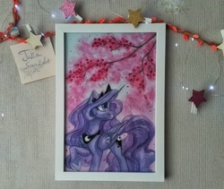 Size: 3370x2848 | Tagged: safe, artist:jsunlight, derpibooru import, princess luna, alicorn, pony, auction, craft, photo, solo, traditional art, watercolor painting