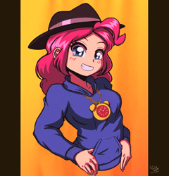 Size: 958x1000 | Tagged: safe, artist:the-park, derpibooru import, pinkie pie, human, equestria girls, 80's fashion, equestria girls-ified, female, grin, noise, rapper pie, smiling, solo