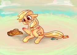 Size: 1280x926 | Tagged: safe, artist:ferafel, derpibooru import, applejack, earth pony, pony, applejack's hat, bandaid, bandaid on nose, bruised, clothes, cowboy hat, crying, hat, injured, sad, solo