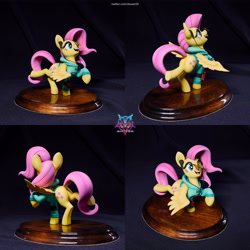 Size: 6000x6000 | Tagged: safe, artist:shuxer59, derpibooru import, fluttershy, butterfly, earth pony, pegasus, absurd resolution, bipedal, butterfly on nose, clothes, craft, cute, female, figurine, headphones, hoodie, insect on nose, mare, open mouth, open smile, photo, shyabetes, smiling, solo, walkman