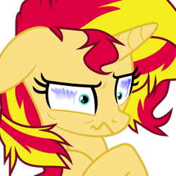 Size: 3464x3464 | Tagged: safe, artist:elsia-pony, derpibooru import, sunset shimmer, pony, unicorn, g4, .svg available, female, high res, horn, insanity, messy mane, simple background, snapset shimmer, solo, svg, transparent background, vector